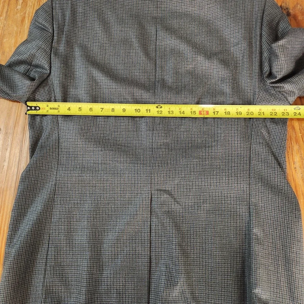 Lauren Ralph Lauren Blue Houndstooth Silk Wool Sportscoat Blazer 44R Lined Tweed
